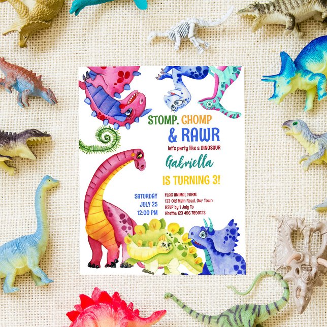 Colourful dinosaurs kids birthday budget invitatio (Creator Uploaded)