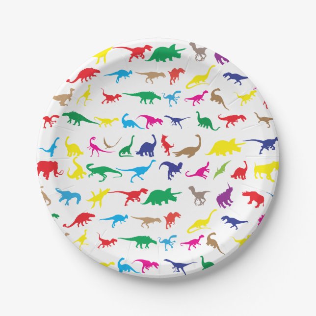 Colourful dinosaurs paper plate (Front)