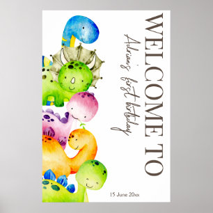 Colourful dinosaurs party personalised welcome sig poster