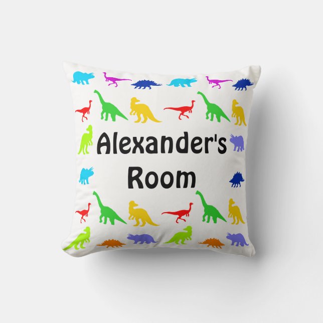 Colourful Dinosaurs Personalised Throw Pillows (Front)