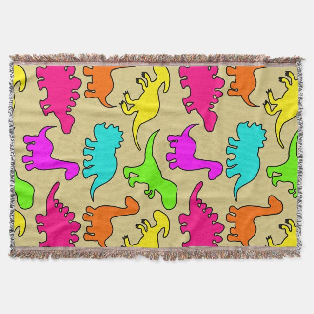 Colourful Dinosaurs Throw Blanket (Front)