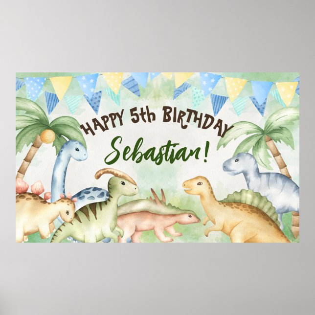 Colourful dinosaurs toddler birthday party custom  poster (Front)