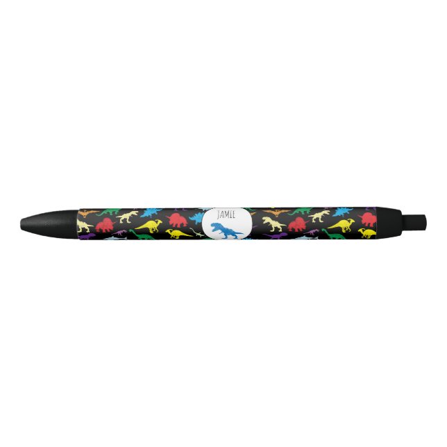 Colourful Dinosaurs Watercolor Kids Pattern Black Ink Pen (Front)