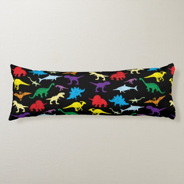 Colourful Dinosaurs Watercolor Kids Pattern Body Cushion (Front)