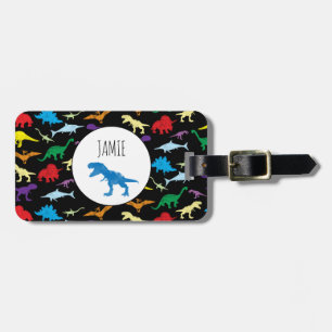 Colourful Dinosaurs Watercolor Kids Pattern Luggage Tag