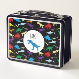 Colourful Dinosaurs Watercolor Kids School Metal Lunch Box