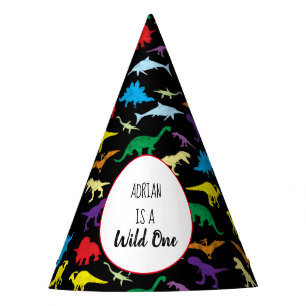 Colourful Dinosaurs Wild One Kids Birthday Party Hat