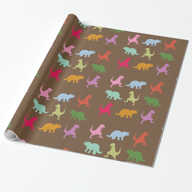 Colourful Dinosaurs Wrapping Paper (Unrolled)