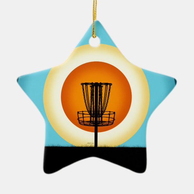 Colourful Disc Golf Basket Ceramic Tree Decoration (Front)