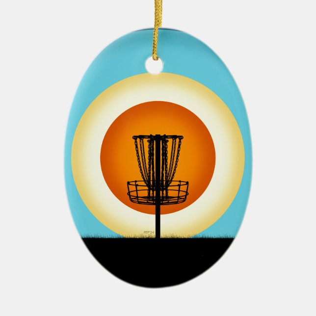 Colourful Disc Golf Basket Ceramic Tree Decoration (Front)