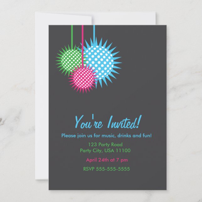 Colourful Disco Ball Party Invitation (Front)