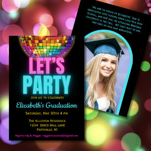 Colourful Disco Ball Photo Graduation Party Invitation