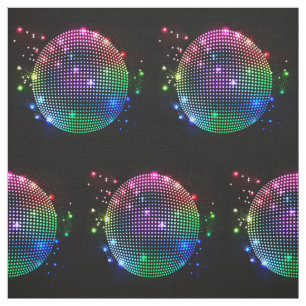 Colourful Disco Ball Print On Black Fabric