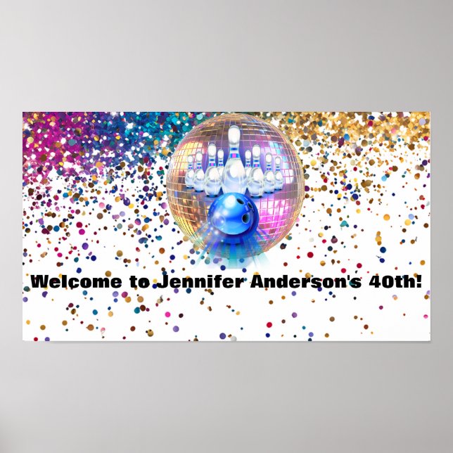 Colourful Disco Bowling 1985 40th Birthday Party Poster (Front)