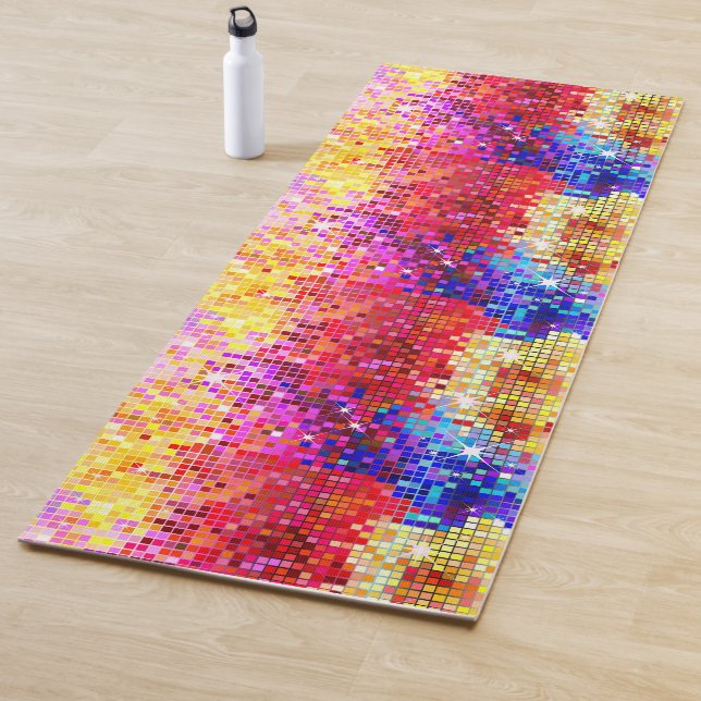 Colourful disco-line faux sequence  glitter yoga m yoga mat (In Situ)