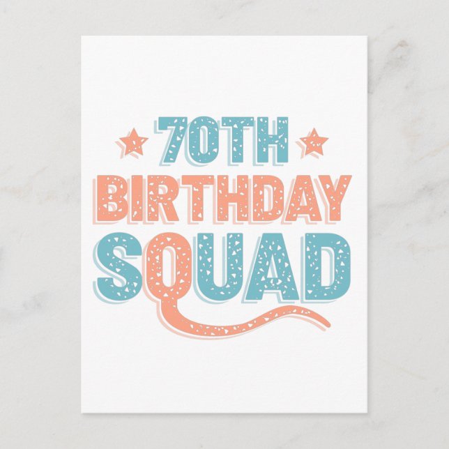 Colourful Distressed 70th birthday squad Postcard (Front)