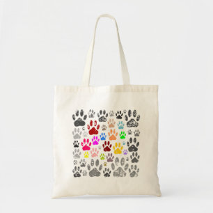 Colourful Distressed Dog Paw Prints On Grey Tote Bag