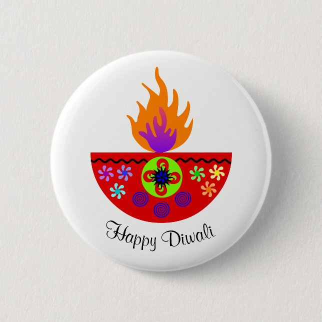 Colourful Diwali Lamp Diya 6 Cm Round Badge (Front)