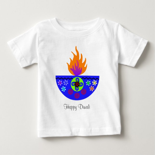 Colourful Diwali Lamp Diya Baby T-Shirt (Front)