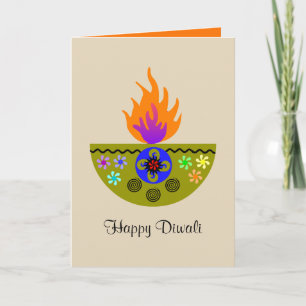 Colourful Diwali Lamp Diya Card
