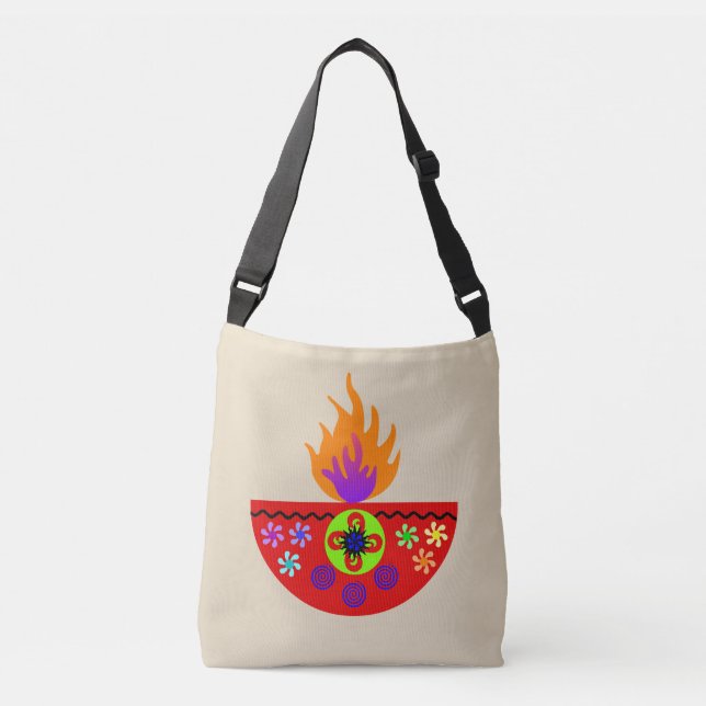 Colourful Diwali Lamp Diya Crossbody Bag (Front)