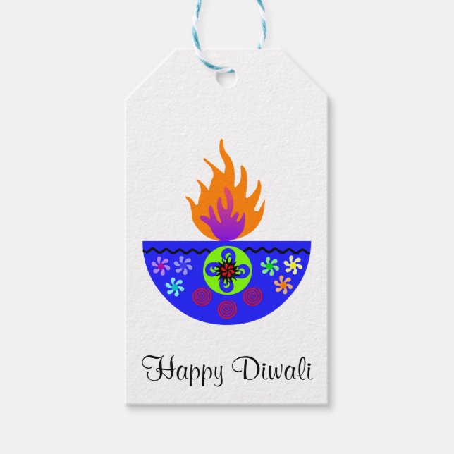 Colourful Diwali Lamp Diya Gift Tags (Front)