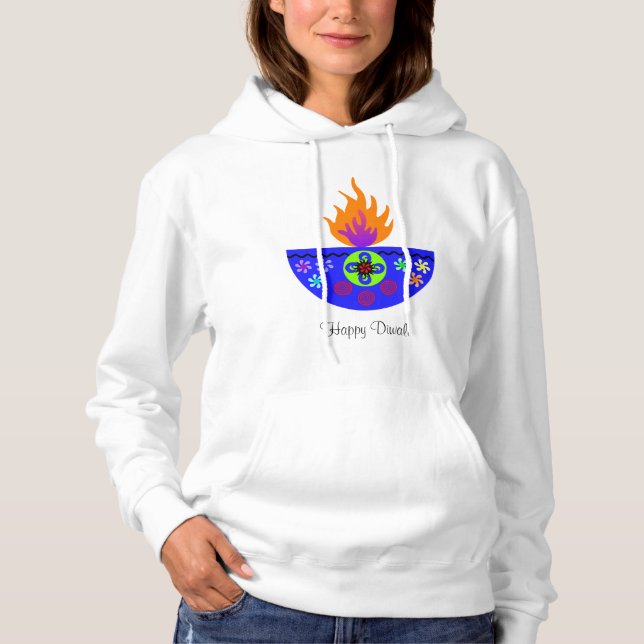 Colourful Diwali Lamp Diya Hoodie (Front)