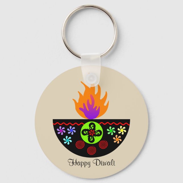 Colourful Diwali Lamp Diya Key Ring (Front)
