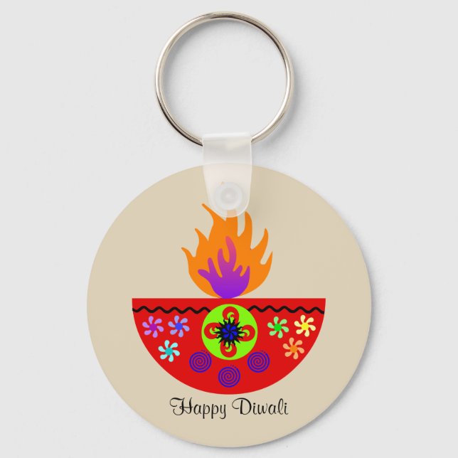 Colourful Diwali Lamp Diya Key Ring (Front)