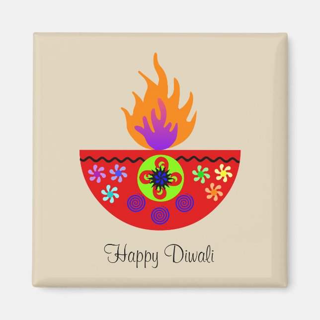 Colourful Diwali Lamp Diya Magnet (Front)