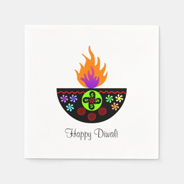 Colourful Diwali Lamp Diya Napkin (Front)