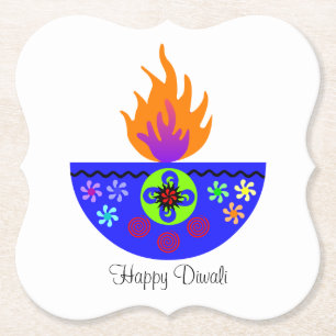 Colourful Diwali Lamp Diya Paper Coaster
