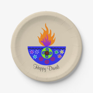 Colourful Diwali Lamp Diya Paper Plate