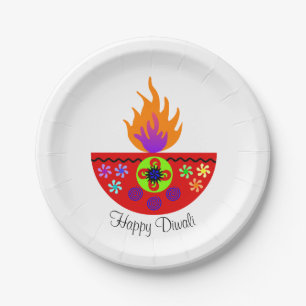Colourful Diwali Lamp Diya Paper Plate