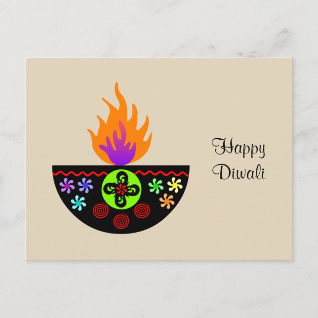 Colourful Diwali Lamp Diya Postcard (Front)