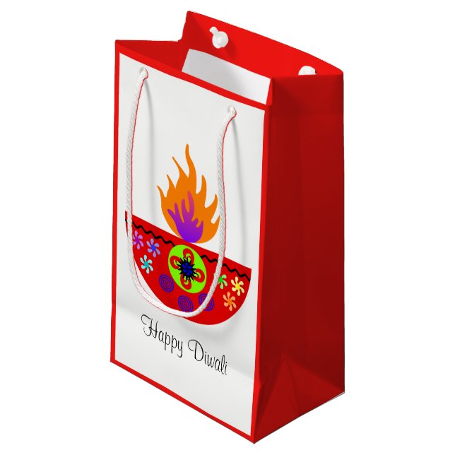 Colourful Diwali Lamp Diya Small Gift Bag (Front Angled)