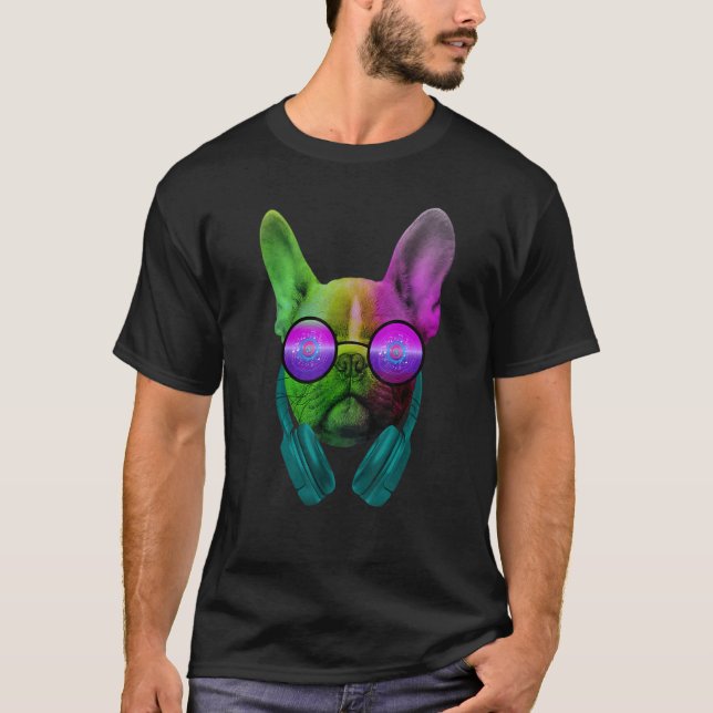 Colourful DJ Dog With Cool Headphones And Sunglass T-Shirt (Front)