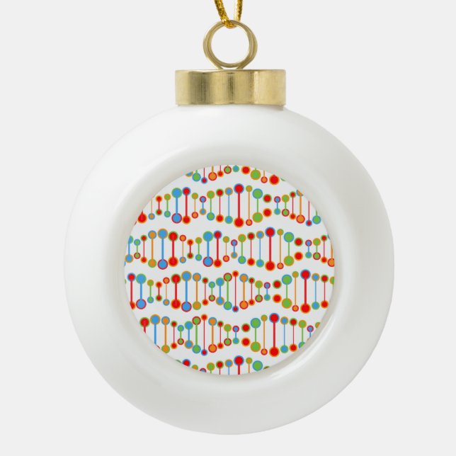 Colourful DNA structure pattern Ceramic Ball Christmas Ornament (Front)