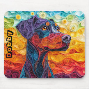 Colourful Doberman Paper Quilling Portrait Mouse Pad