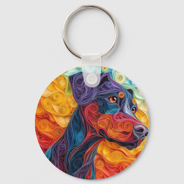 Colourful Doberman Pincher Dog Portrait Key Ring (Front)