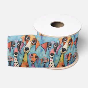 Colourful Dog Abstract Art Cartoon-style Grosgrain Ribbon