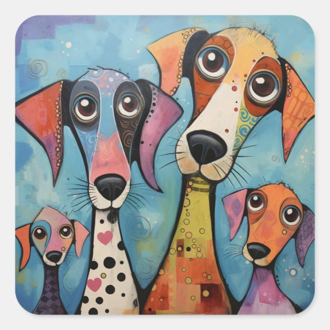 Colourful Dog Abstract Art Cartoon-style Square Sticker (Front)