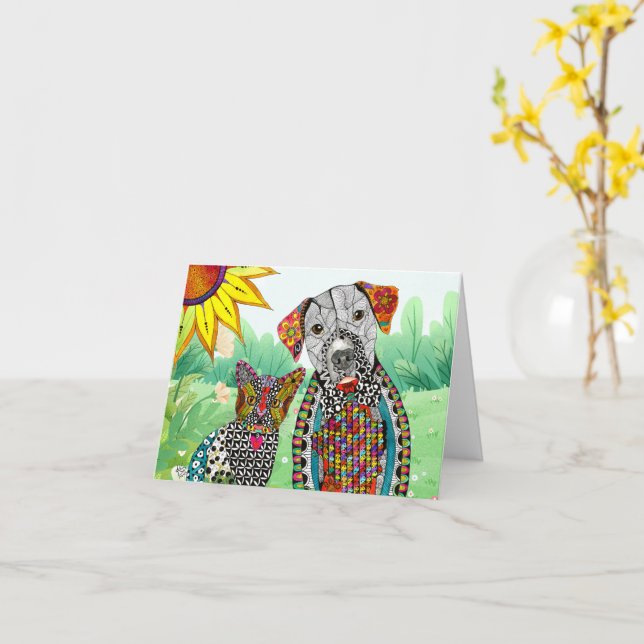 Colourful Dog and Cat Adopt Me Greeting Card (Yellow Flower)