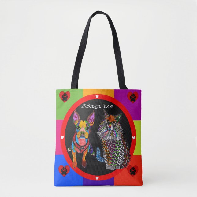 Colourful Dog and Cat Pet Adoption Tote Bag (Front)
