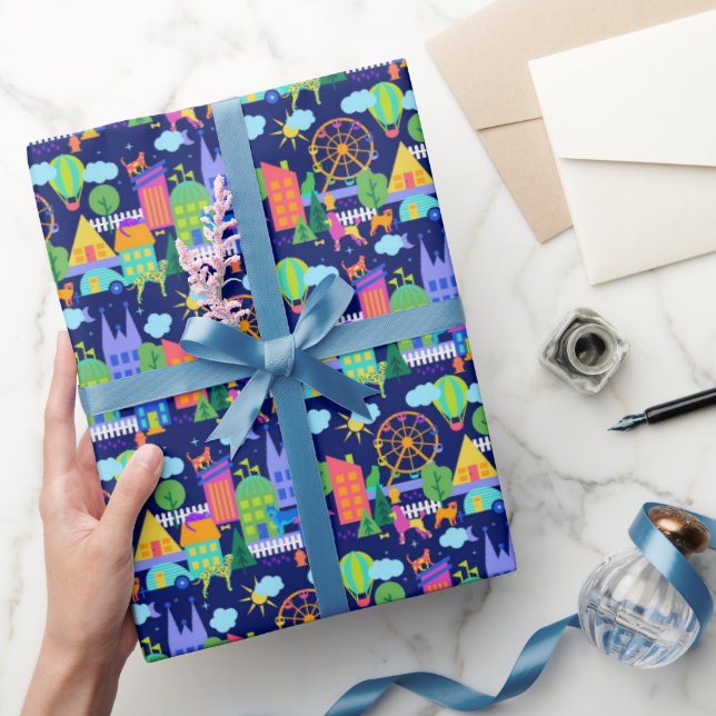 Colourful Dog and Cat town Wrapping Paper (Gifting)