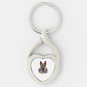 Colourful Dog Art with Flowers & Shades Key Ring