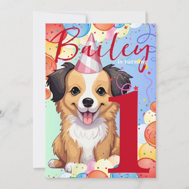 Colourful Dog Birthday Party Invitation (Front)