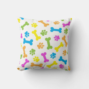 Colourful Dog Bones And Paw Prints Cushion