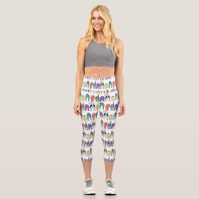 Colourful Dog Butts Pattern Capri Leggings (Front)