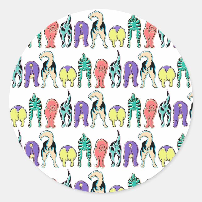 Colourful Dog Butts Pattern Classic Round Sticker (Front)